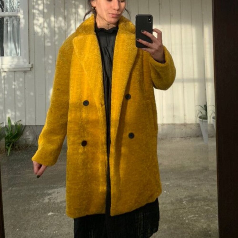 Zara TRF Mustard Yellow Teddy Coat